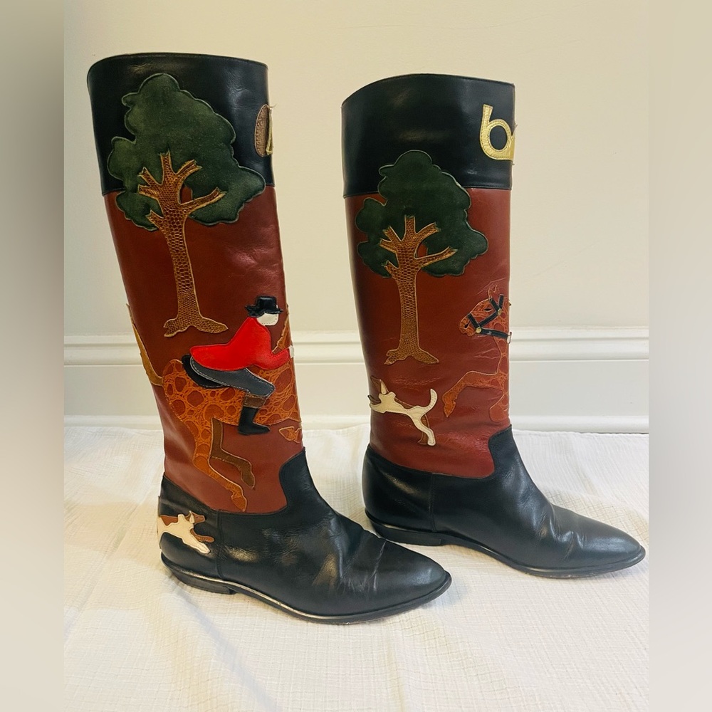 RARE Beverly Feldman Leather & Suede Appliqué Tall Riding Equestrian Boots - Picture 7 of 16